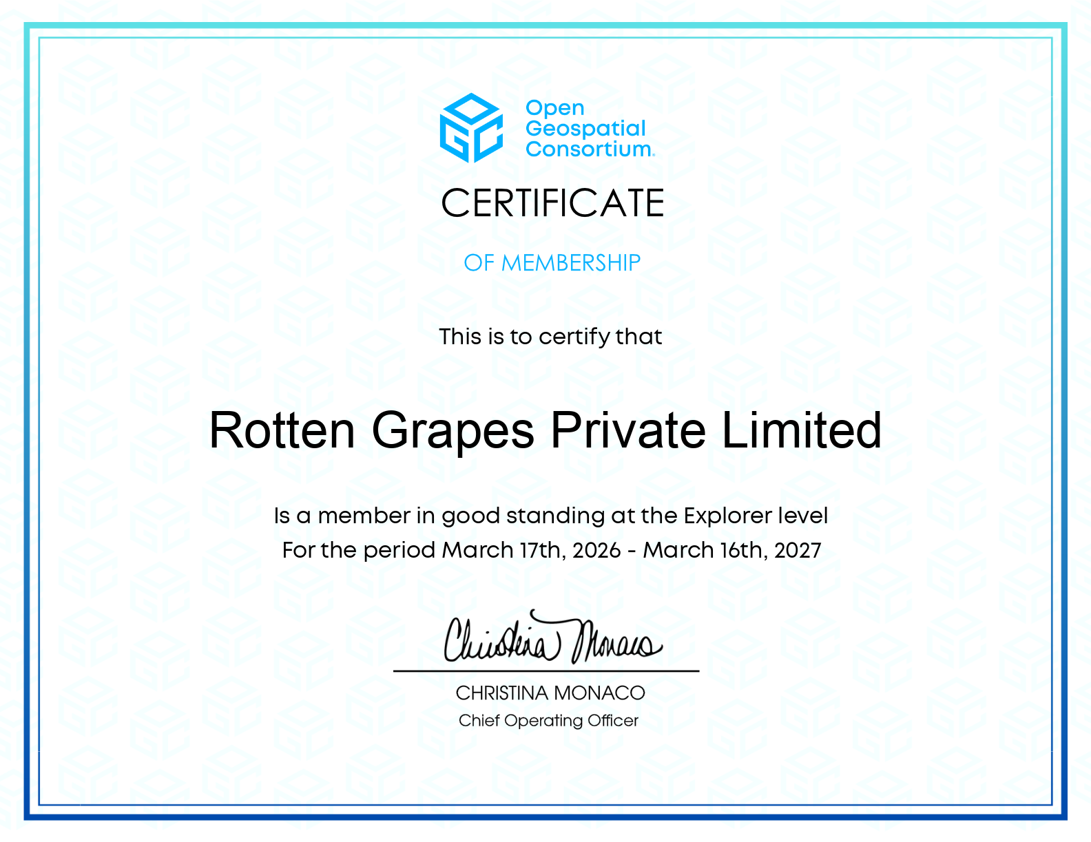 Rotten Grapes OGC Membership Certificate